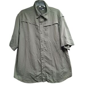 Habit 30+ Solar Factor Mens Large Shirt Vented Short Sleeve Sun Zip Pockets Sage